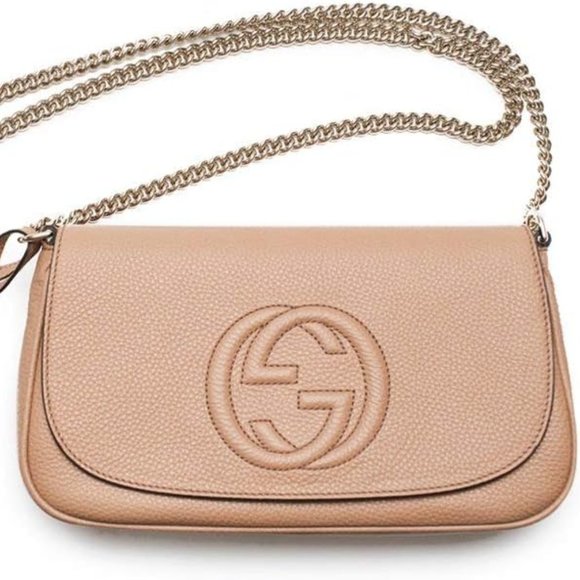 New Gucci Soho Camelia Rose Beige Light Tan Leather shoulder bag New - Picture 1 of 4